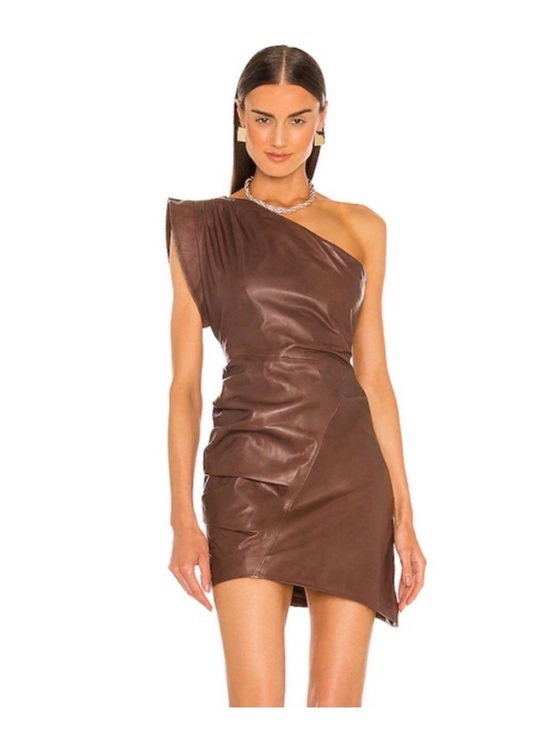 Lamarque Dresses & Skirts - Lamarque One-Shoulder Brown Leather Mini Dress